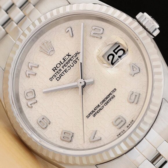 Rolex Datejust Cream Arabic 18k Gold Dial Watch - Picture 1 of 7